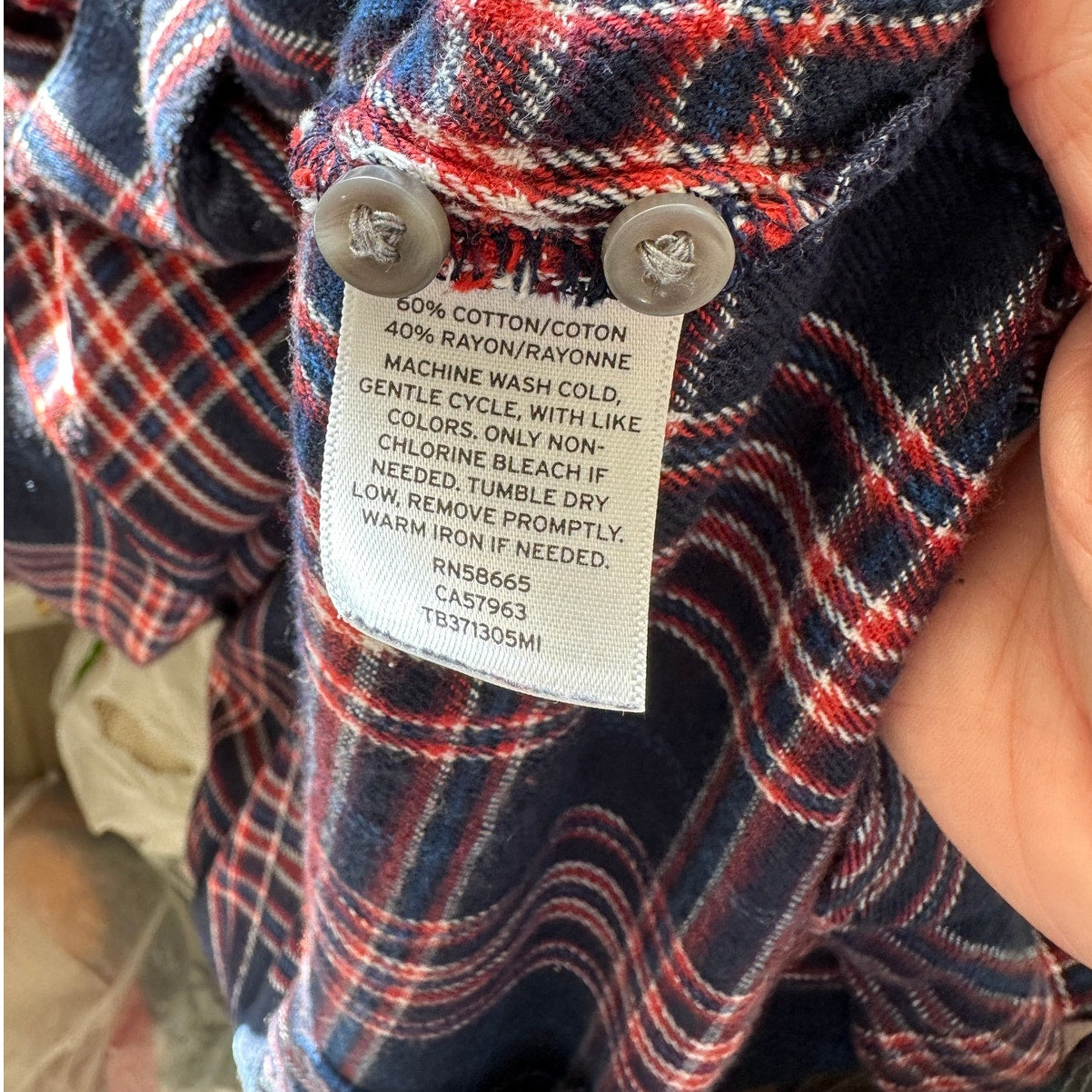 Treasure & Bond Navy Red White Plaid Collared Button Down Boyfriend Shirt L