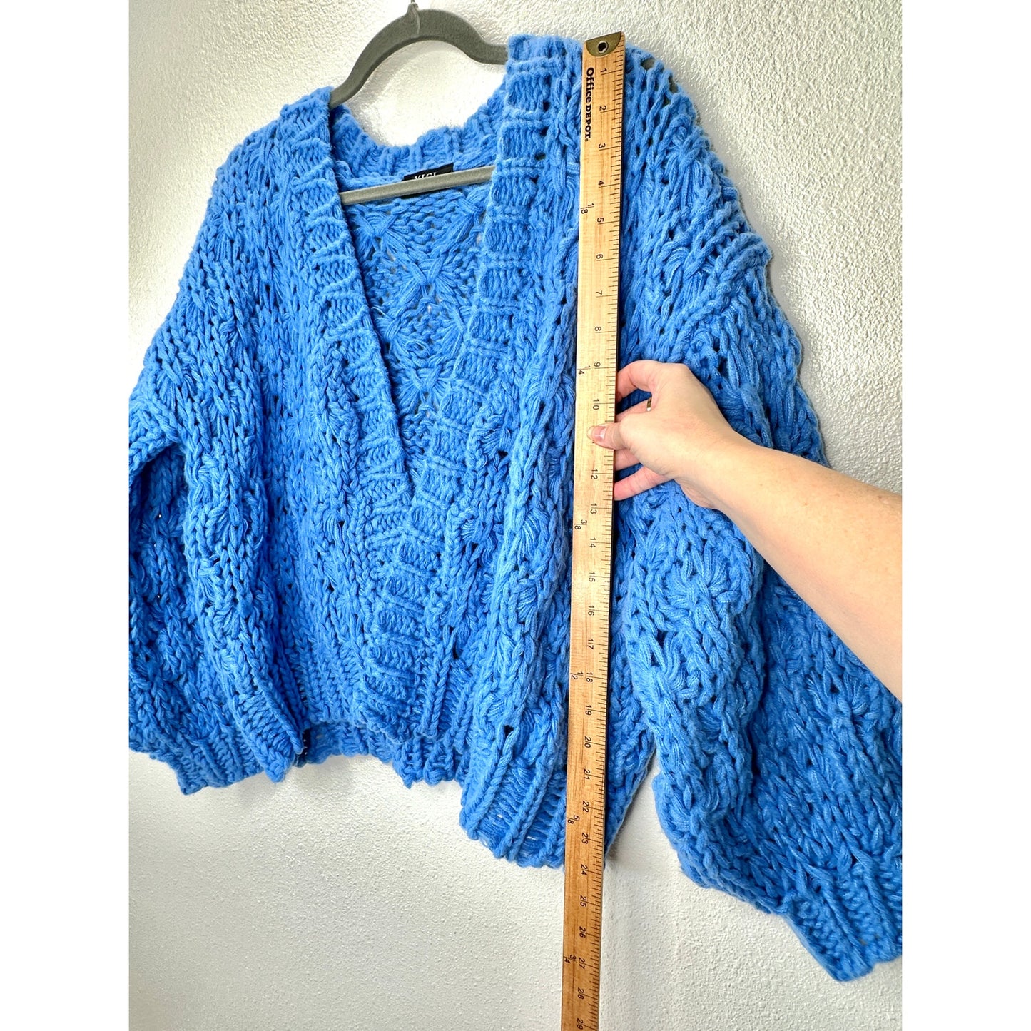 Vici Dusty Blue Chunky Knit Oversized Open Front Cardigan Sweater S