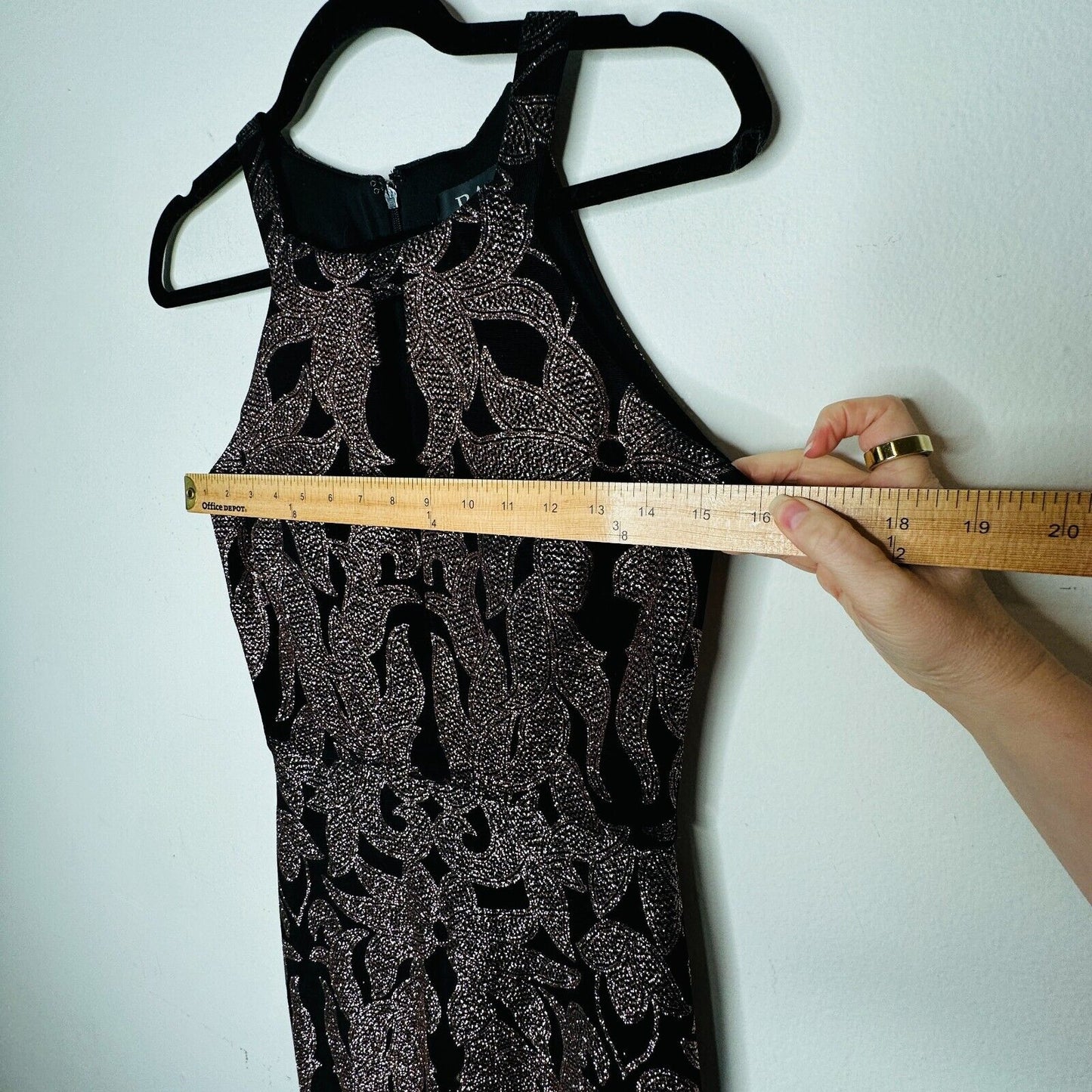 B&A Betsy & Adam Black and Rose Gold Glitter Sleeveless Fitted Halter Dress 6