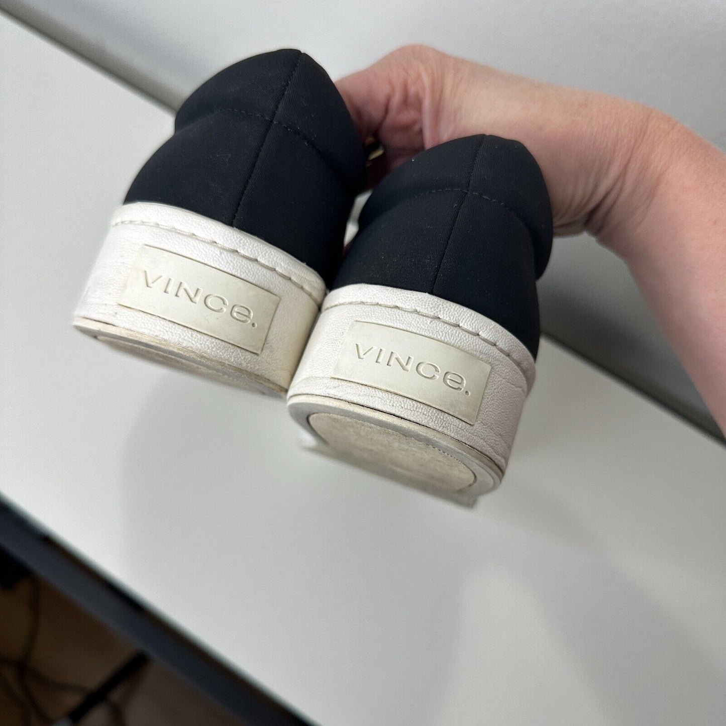 Vince Black Slip On Sneaker Double Thick White Rubber Platform Sole Shoes 9