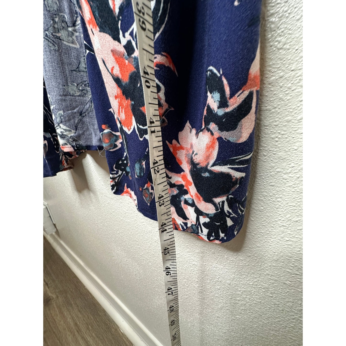 Splendid Navy Orange Ivory Multi Floral Short Sleeve Kimono Duster S