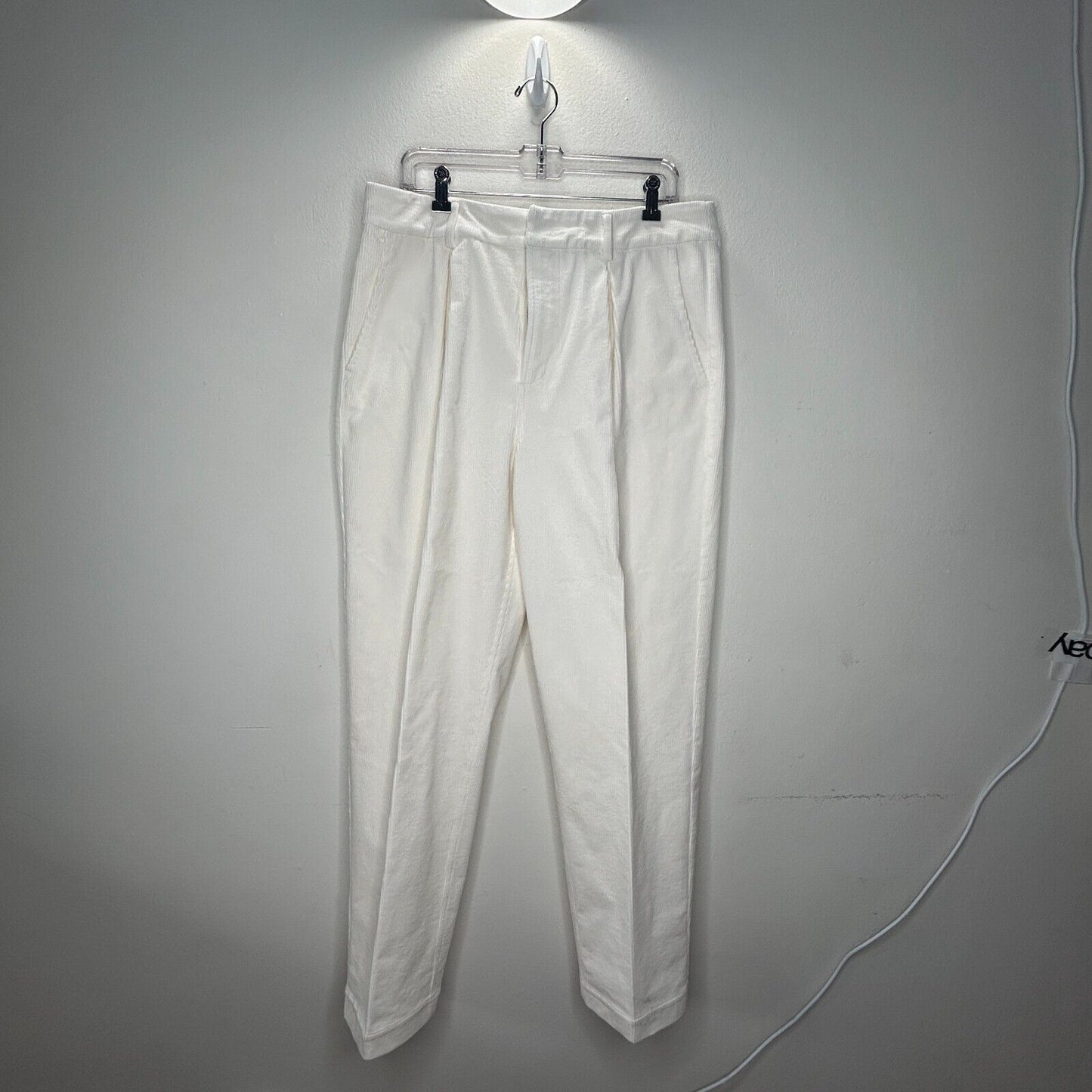 Ganni Cream Pleated Front Crease High Waist Corduroy Zip Trouser Pants 42