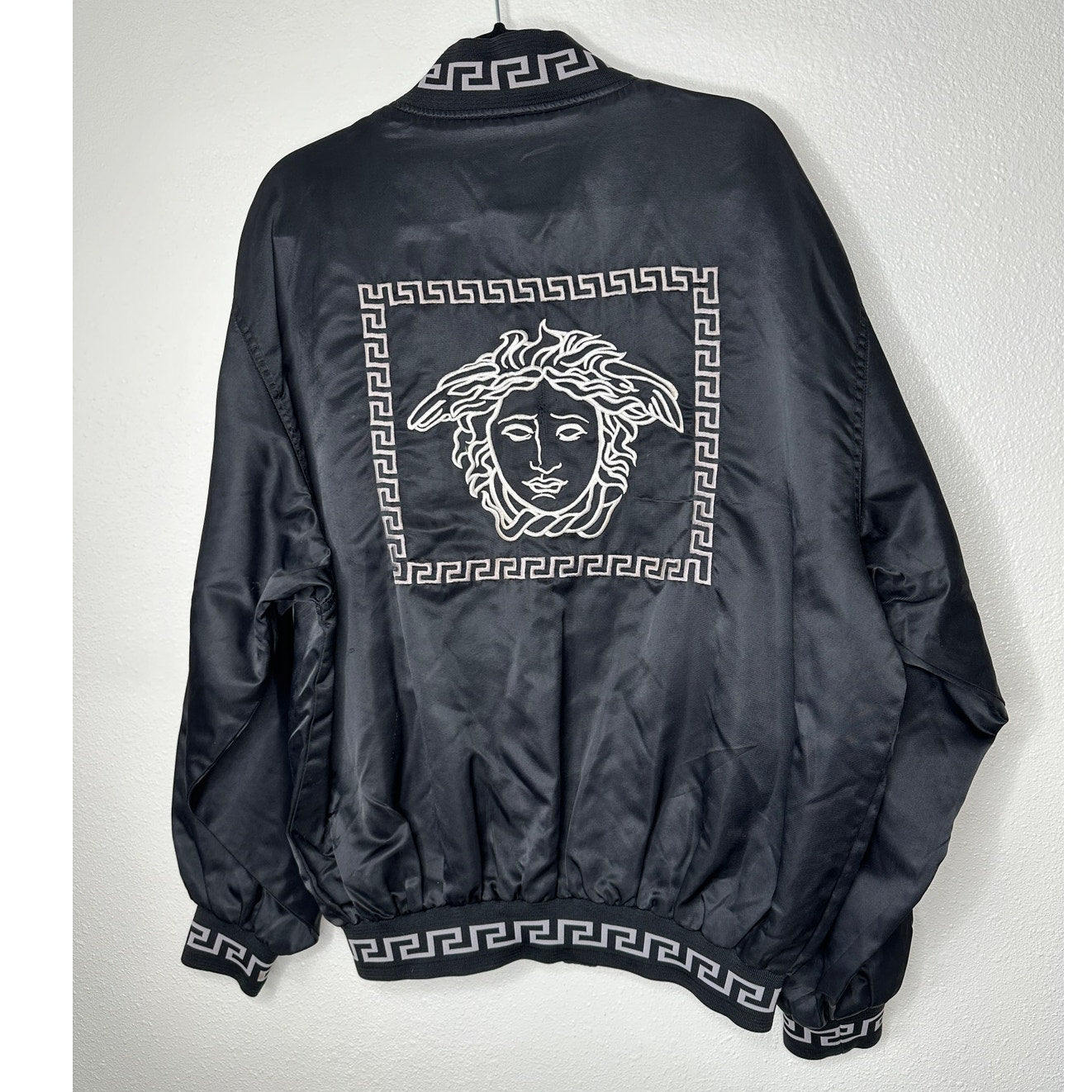 Versace Jeans Medusa Black Silver Embroidered Logo Long Sleeve Zip Bomber Jacket