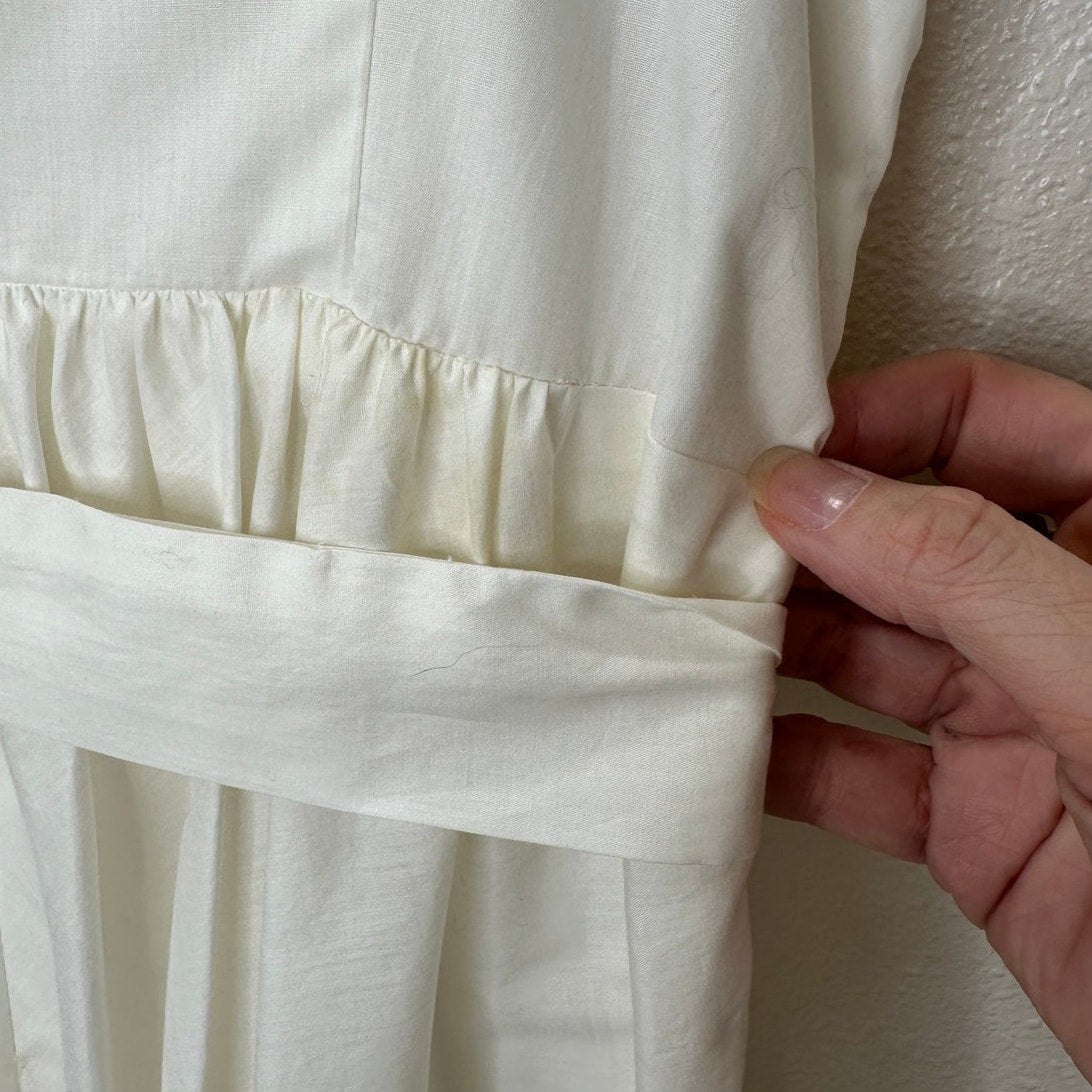Trina Turk Cream Pleated Vneck Faux Wrap Tie Belt Dress 2