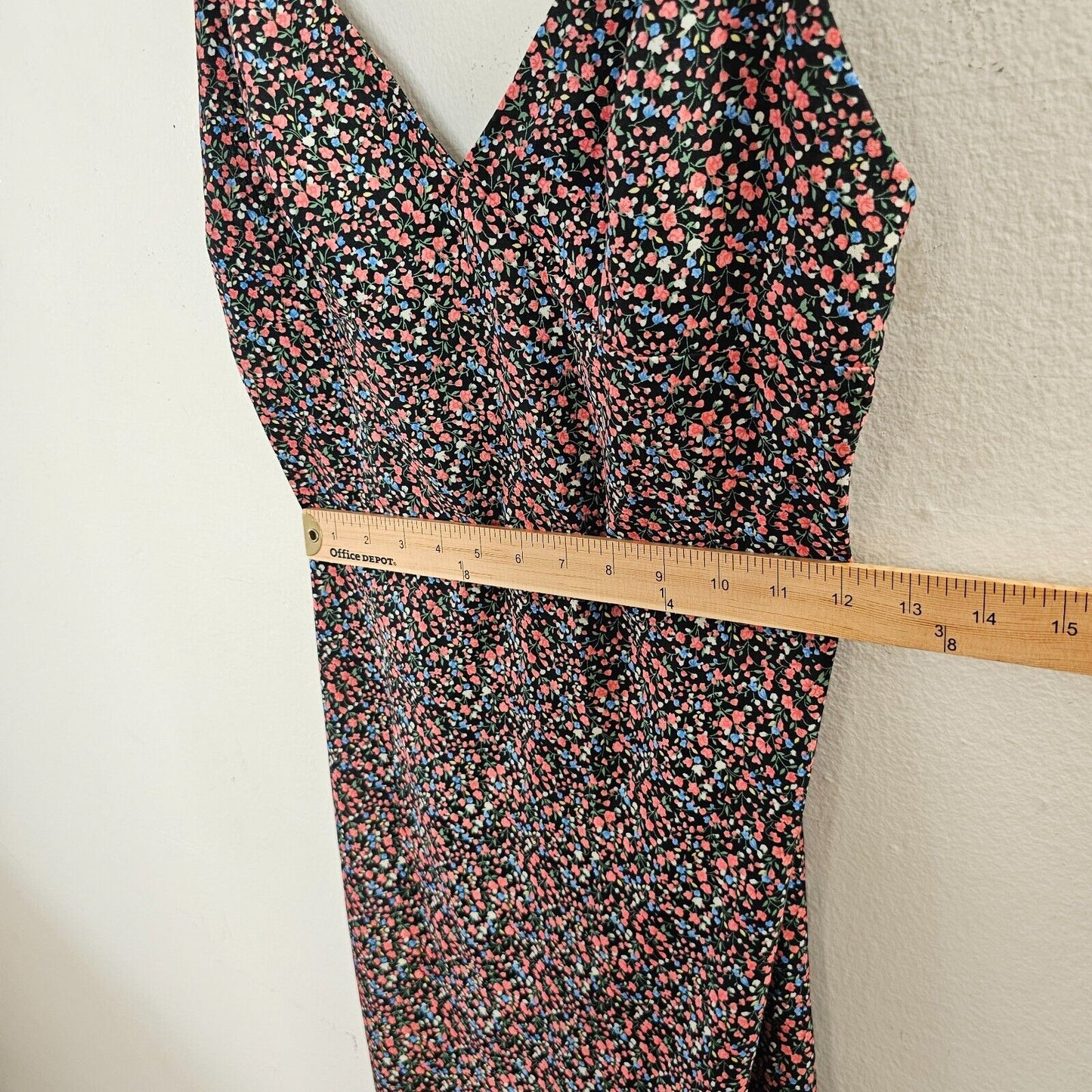 Polly Black Pink Blue Floral Print VNeck Spaghetti Strap Side Slit Dress 6