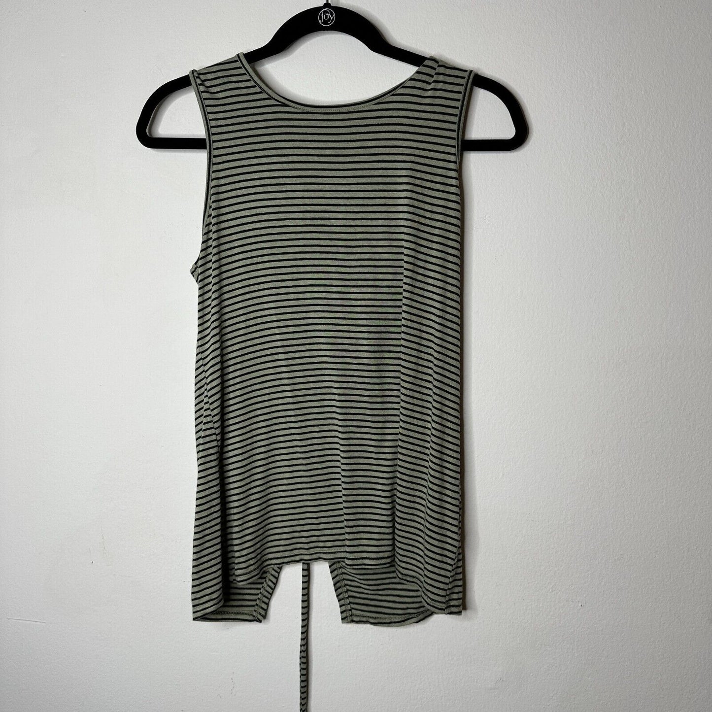 Peyton Jensen Olive & Black Strip Lace Up Back Crew Neck Sleeveless Tank Top XS