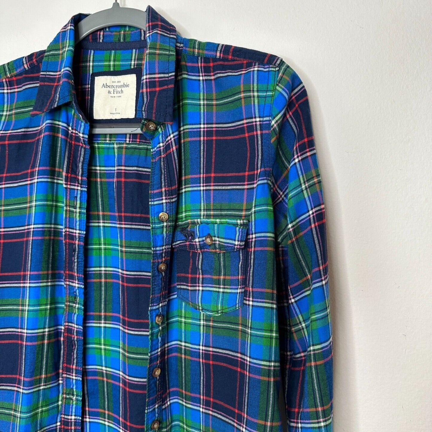 Abercrombie & Fitch Blue Green Red Plaid Button Down Long Sleeve Shirt S