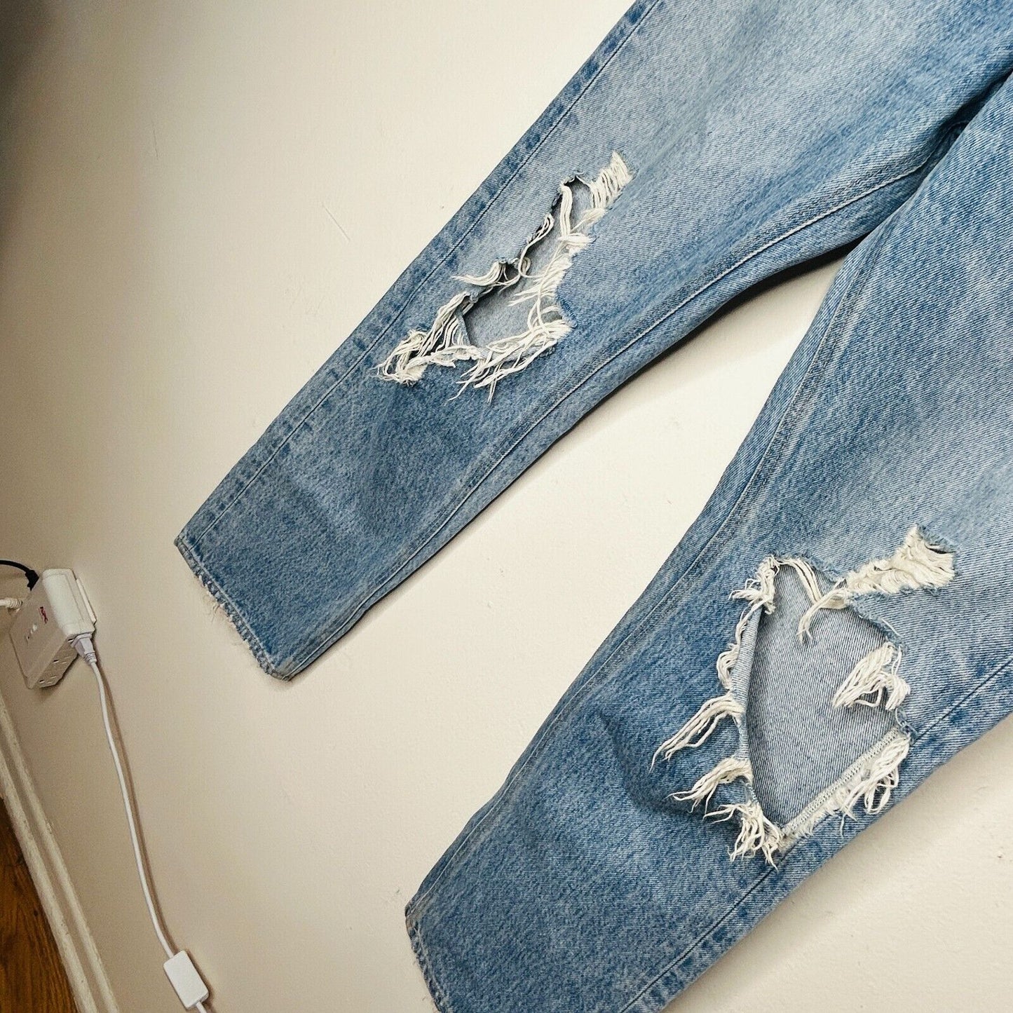 Agolde 90s Medium Wash Mid Rise Button Fly Straight Loose Distressed Jeans 24