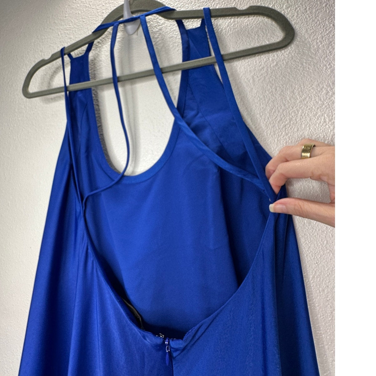 BCBGMAXAZRIA Royal Blue Gia Strappy Sleeveless High Low Midi Dress 4