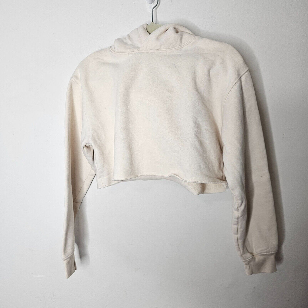 TNA Tan Long Sleeve Crop Fleece Hooded Sweatshirt Rib Trim Sleeves Raw Hem Small