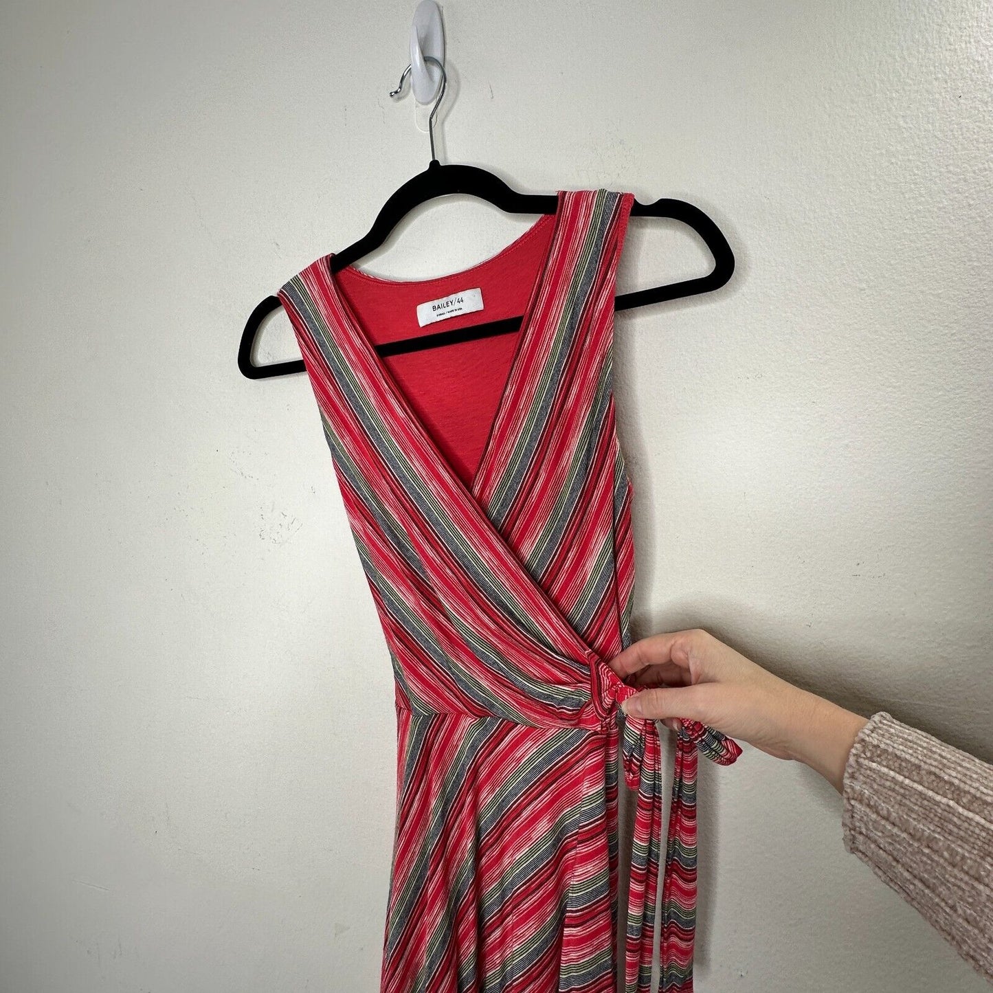 Bailey 44 Peach Blue & Green Striped Emile Sleeveless V-Neck Faux Wrap Dress XS
