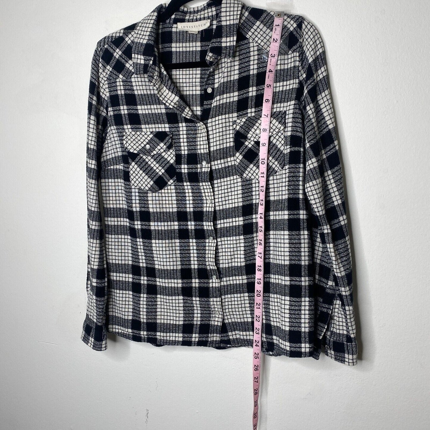 Lovestitch Long Sleeve Pocketed Black White Plaid Button Up Flannel Shirt S