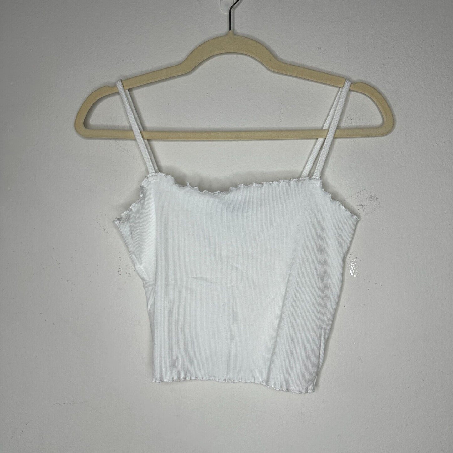 Topshop White Sleeveless Lettuce Hem and Neck Spaghetti Strap Knit Crop Top 10