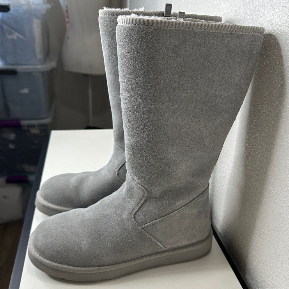 Ugg Blue Gray Alber Flat Heel Shearling Lined Suede Boot Side Zip 8
