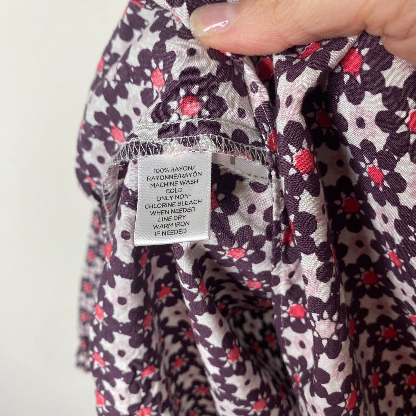 Ann Taylor Loft Purple Pink & White Flowy Blouse Long Sleeve Shirred Yoke XXSP