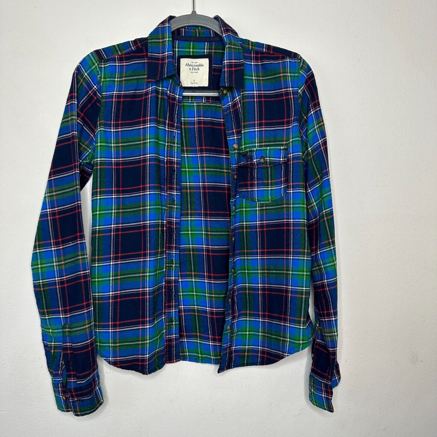 Abercrombie & Fitch Blue Green Red Plaid Button Down Long Sleeve Shirt S