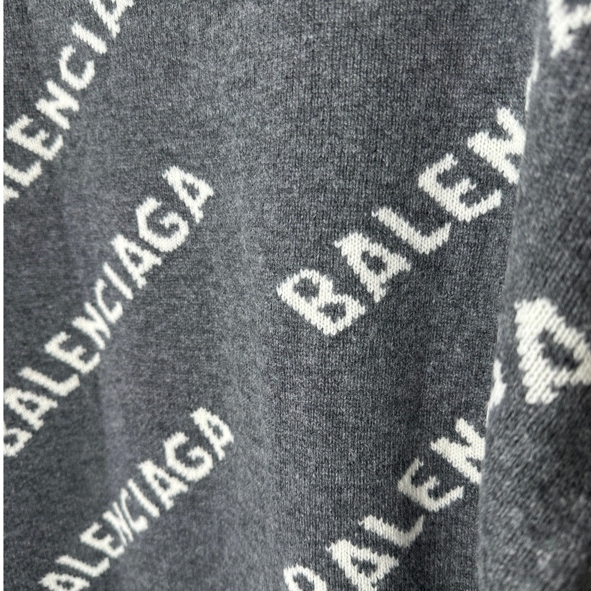 Balenciaga Dark Gray Long Sleeve White Logo'd Crew Neck Sweater L