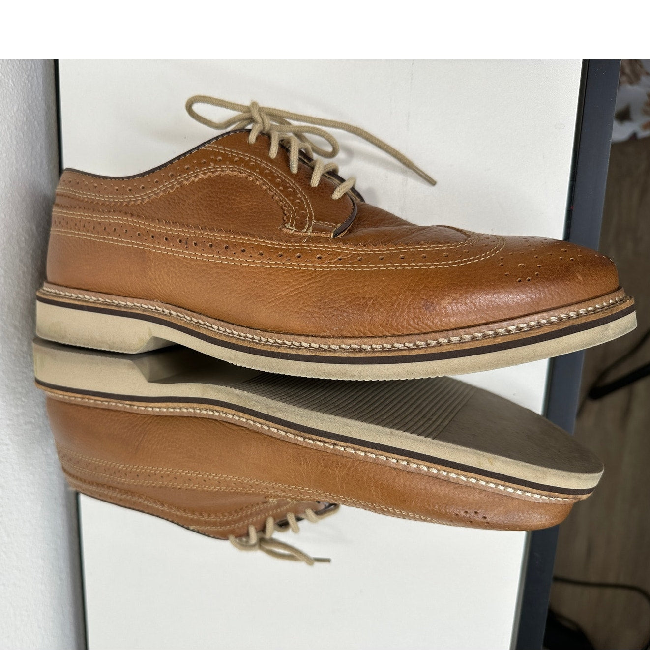 1901 Mens Brown Tan Brogue Leather Tie Dress Shoes Oxford 9.5