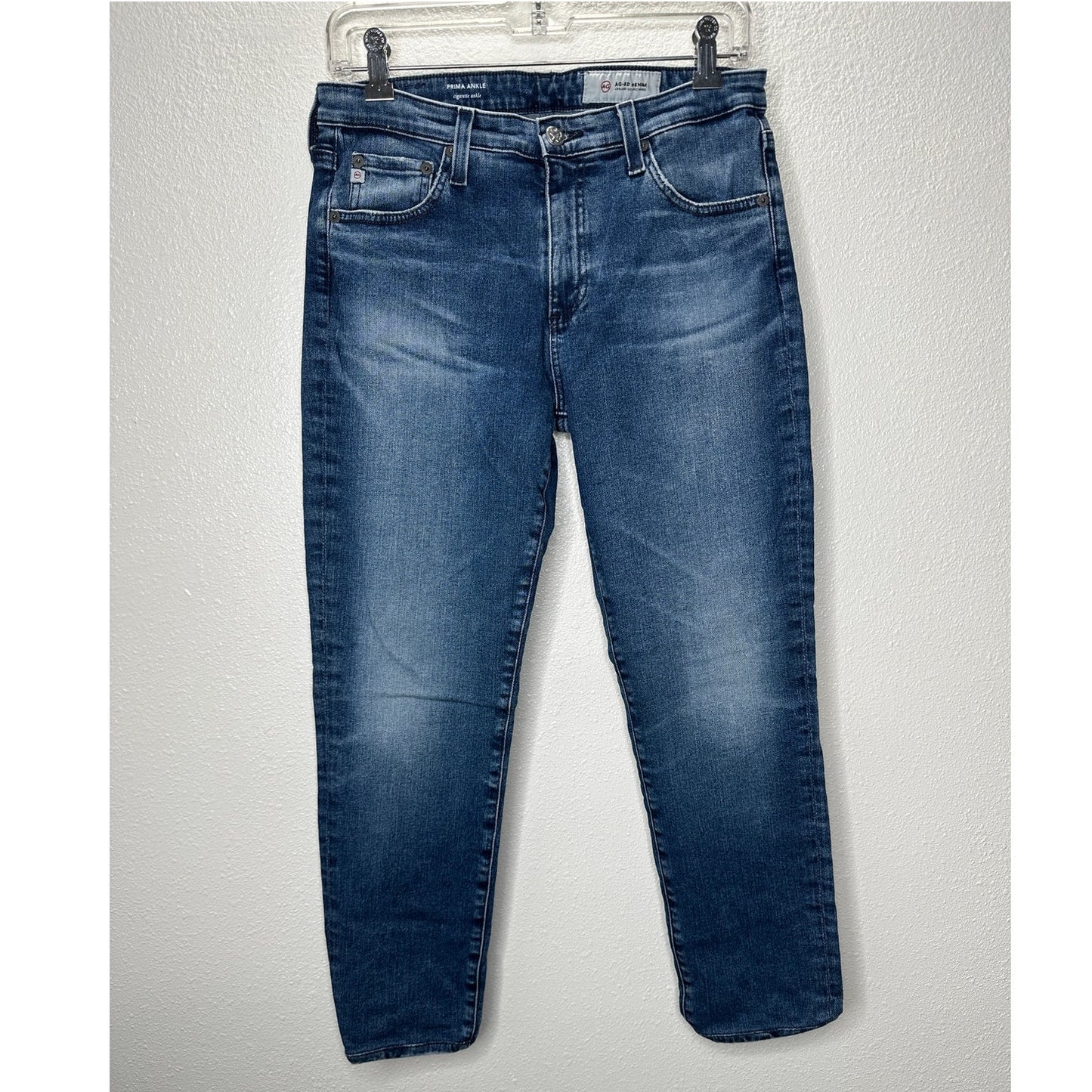 AG Medium Wash Whiskered Raw Hem Harper Essential Straight Leg Jeans 29R