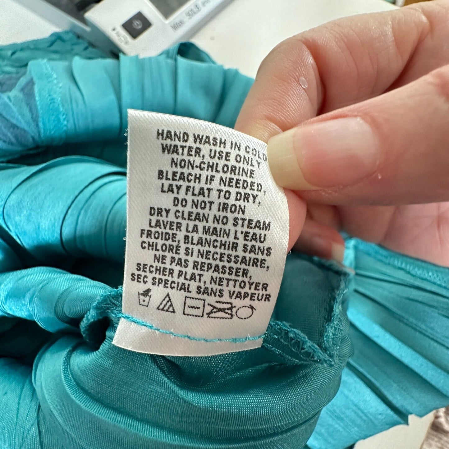 Barcelino Peacock Teal Ombre Sleeveless Crinkle Shimmer Scoop Neck Midi Dress XS