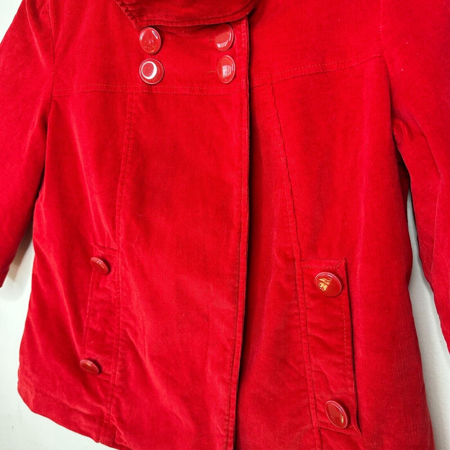 Tulle Red Corduroy Turquoise Lined Foldover Collar Jacket 3/4 Sleeves S