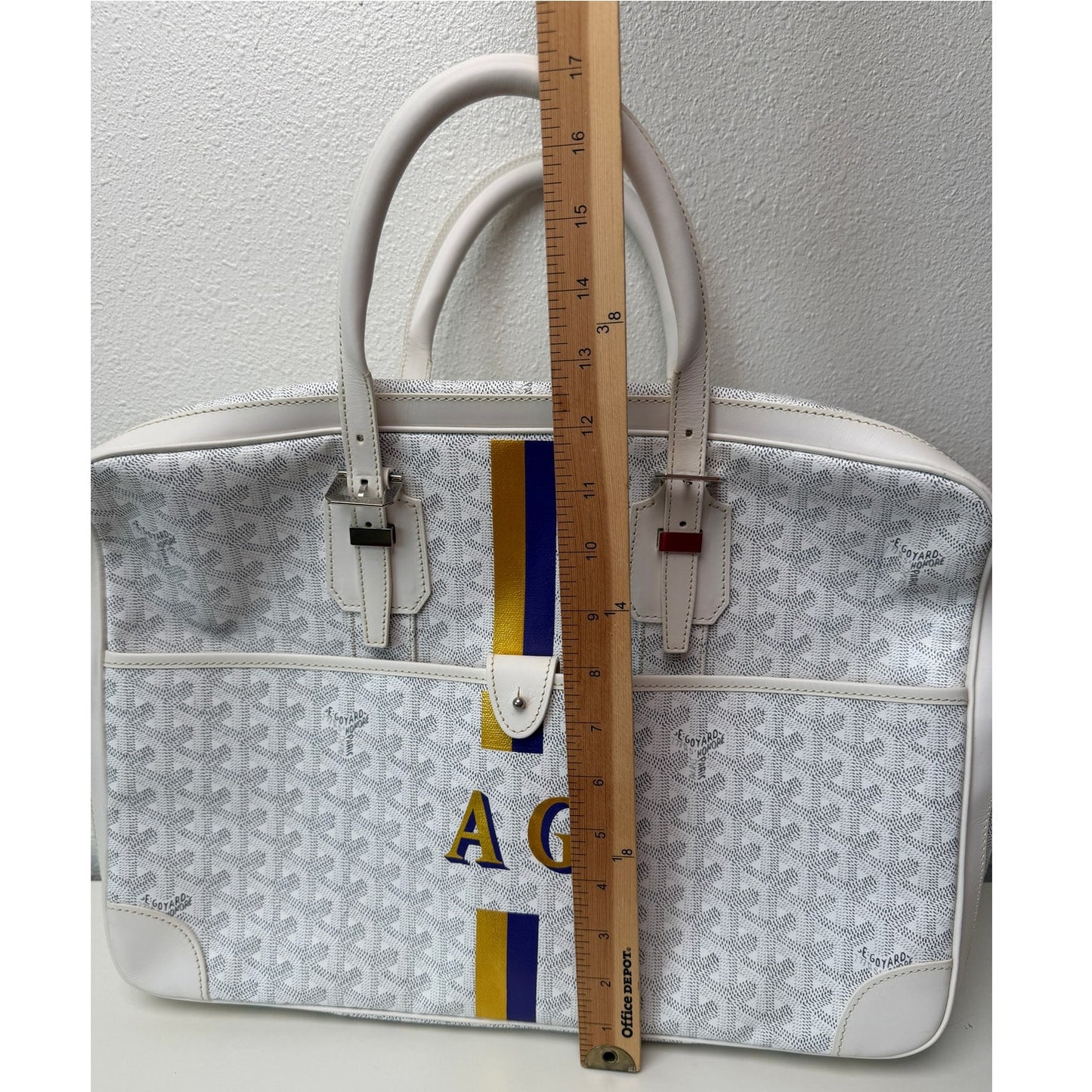 Goyard Ambassade MM White Goyardine Briefcase Laptop Bag AG Personalized