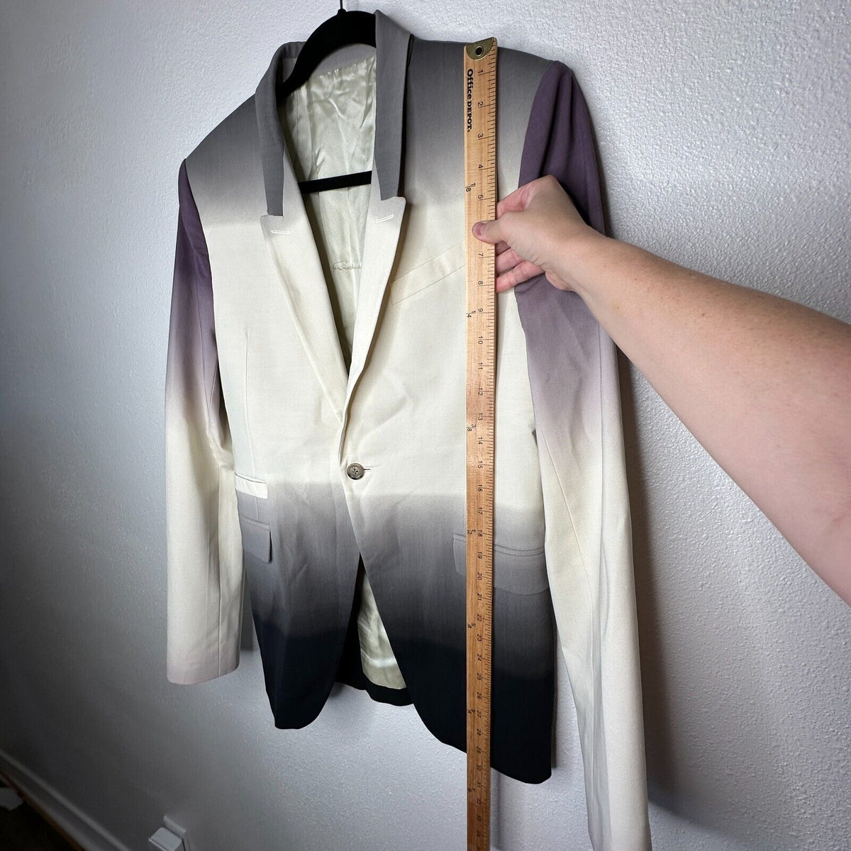 Rick Owens Cream Slim Fit Degrade Black Eggplant Virgin Wool Blazer Jacket 38