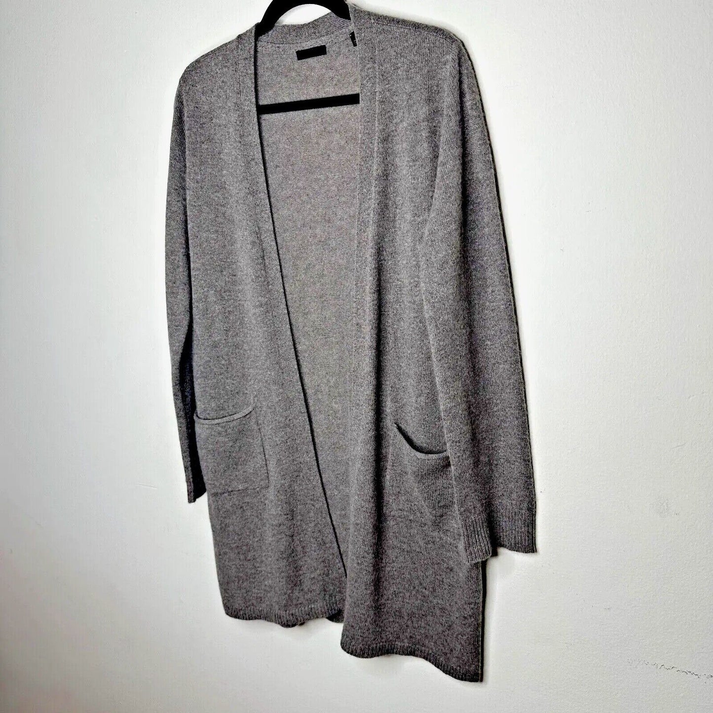 ATM Gray 100% Cashmere Open Front Long Sleeve Patch Pockets Side Slits Med