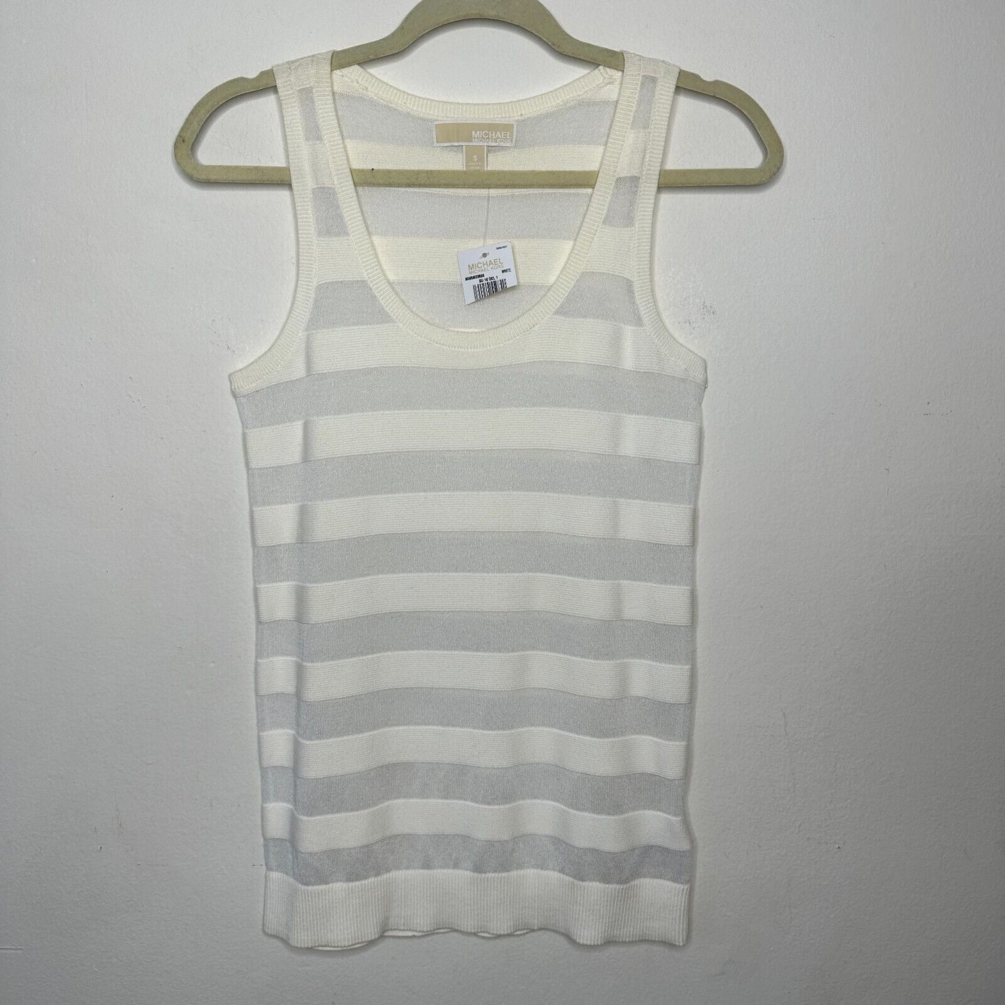 NWT Michael Kors Cream and Sheer Stripes Sleeveless Deep Scoop Neck Tank Top SM