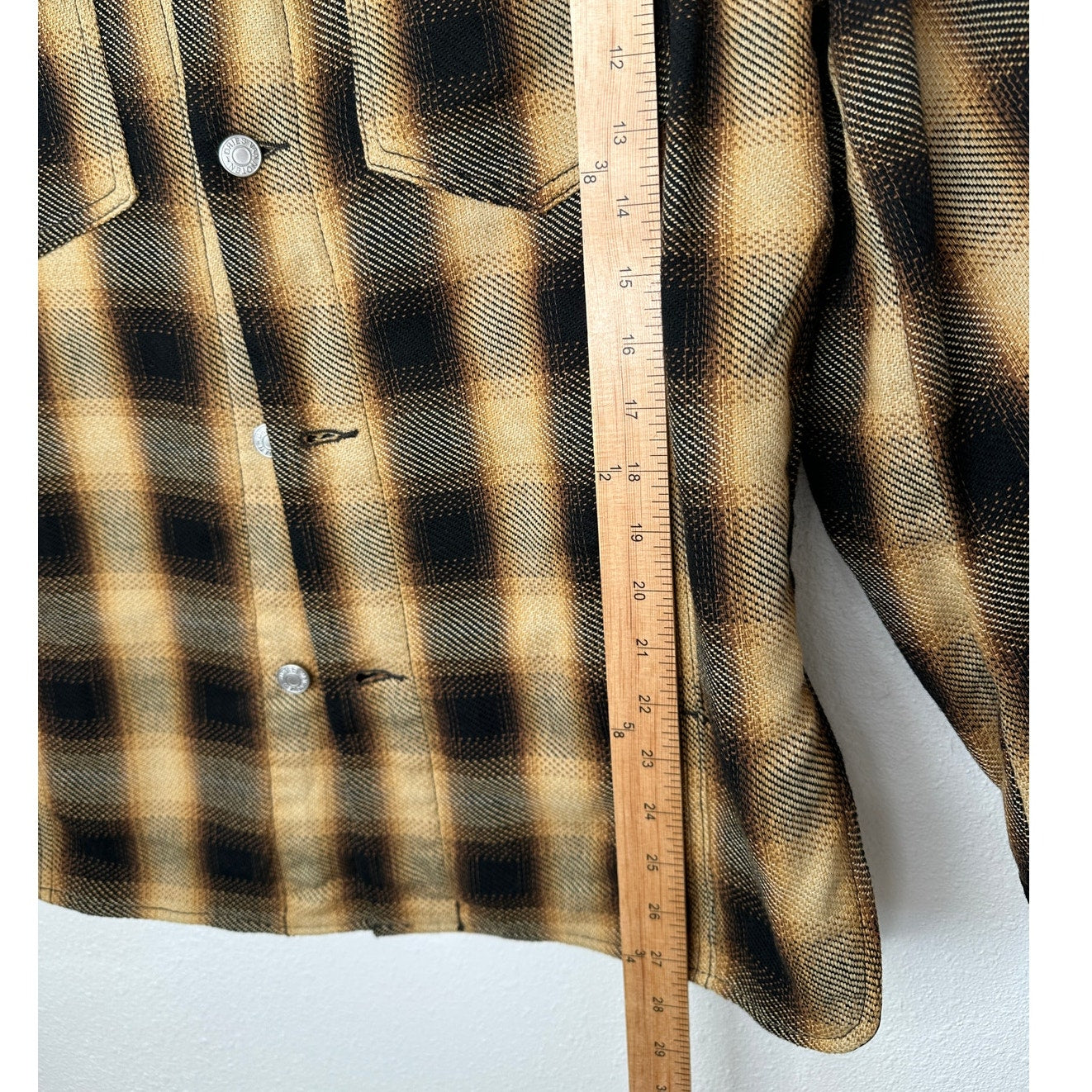Dries Van Noten Butter Yellow Brown & Black Plaid Flannel Overshirt L