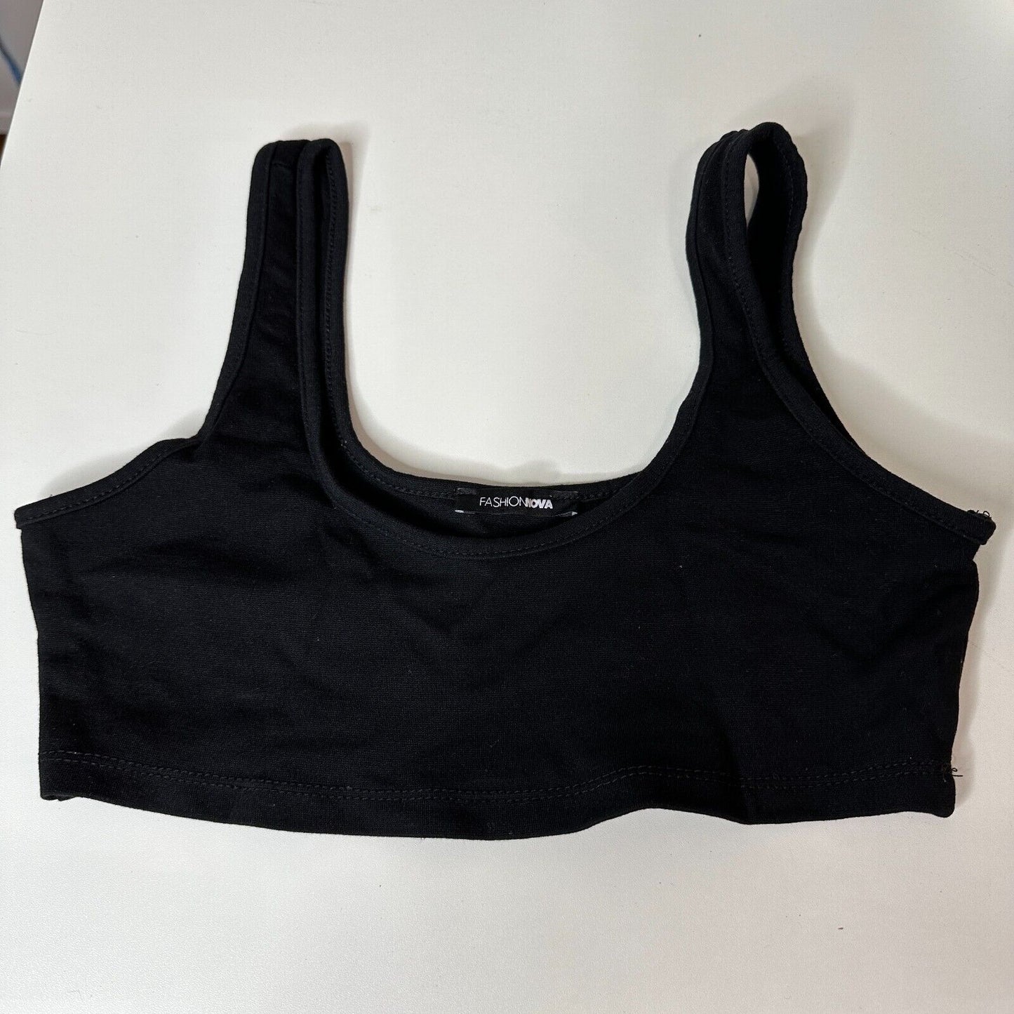 Fashion Nova Jet Black Stretch Square Neck Crop Tank Top Bralette Extra-Small XS