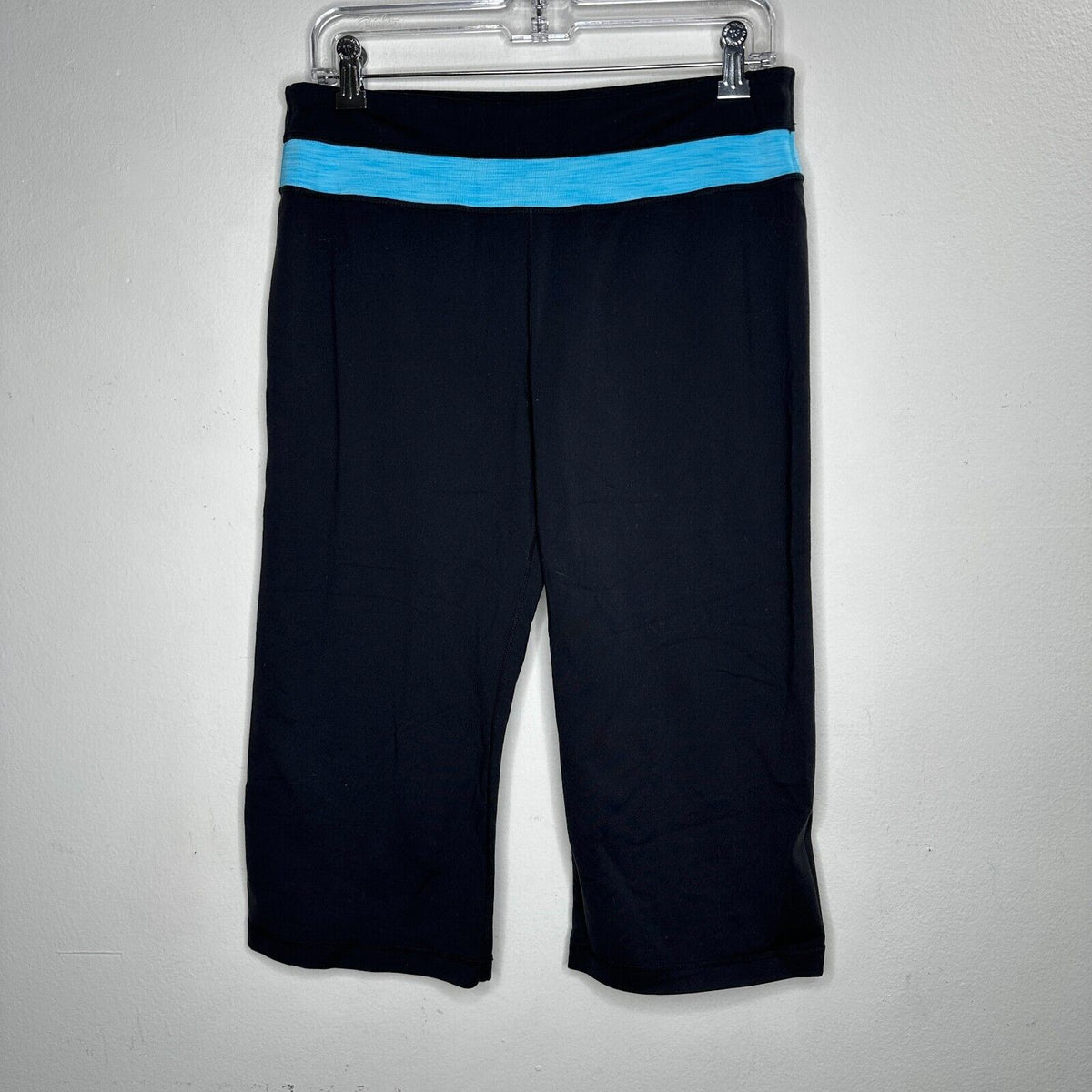Black Cropped Leggings Aqua Heathered Striped Waist Yoga Bike Shorts Medium