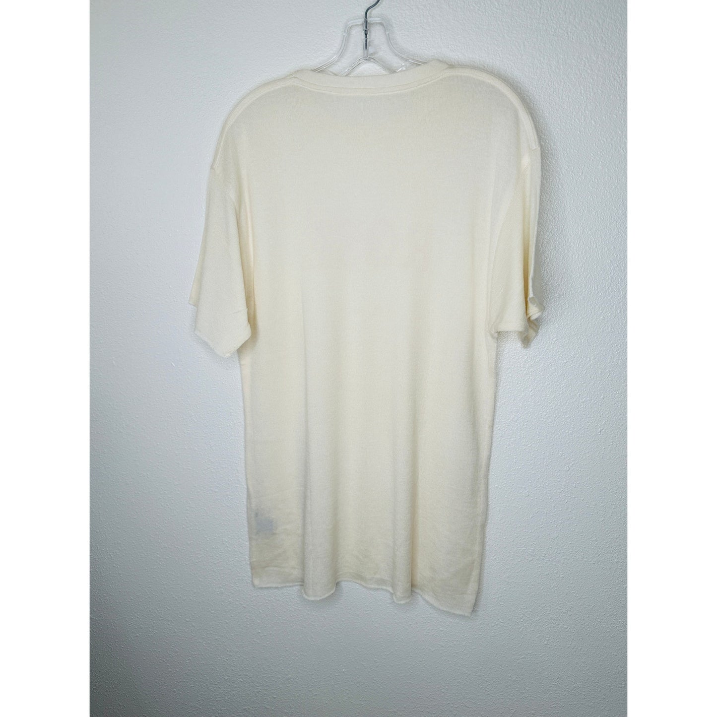 The Elder Statesman Cream with Pink Rose Graphic Cashmere Silk Blend Sweater M