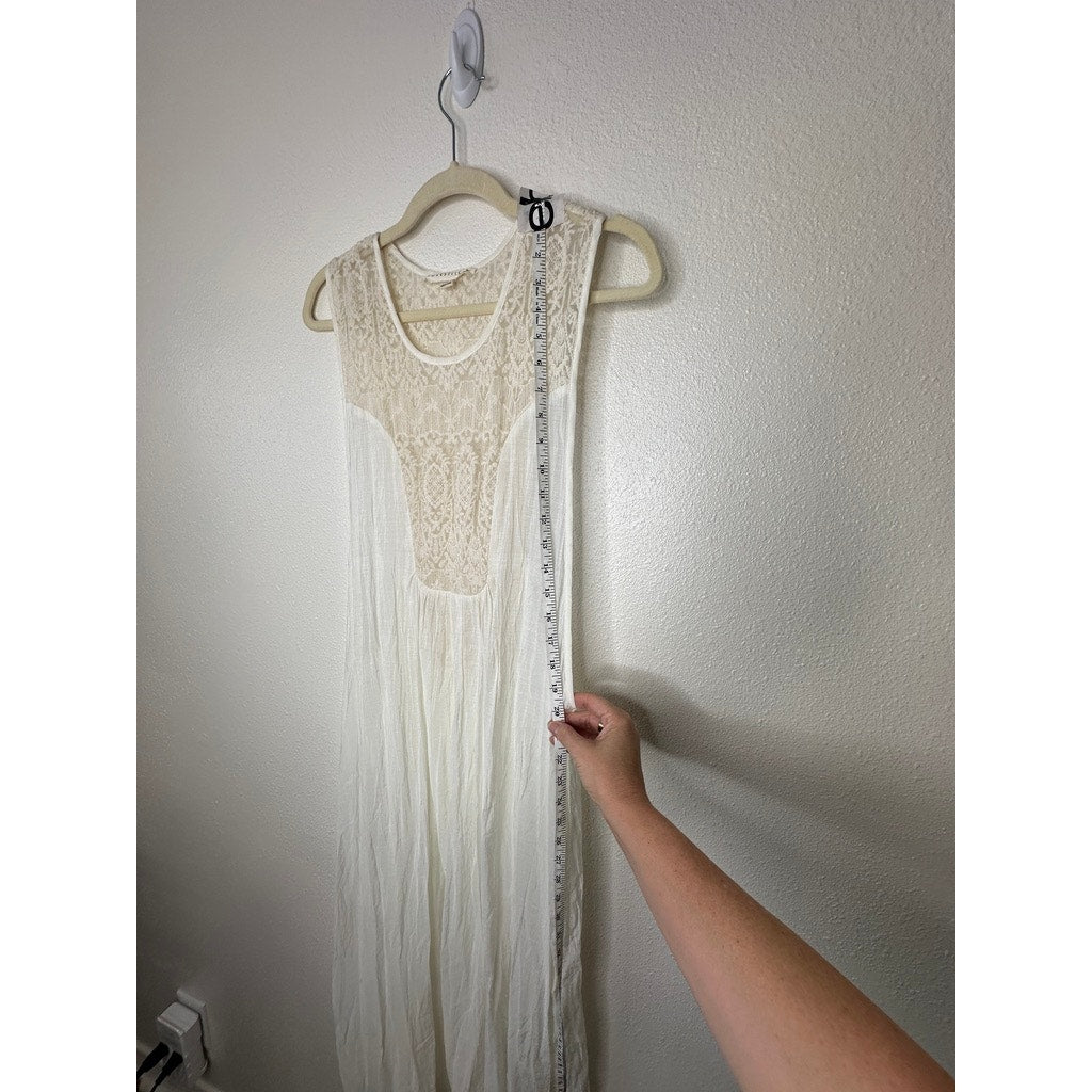 Lovestitch White Ivory Gauze Maxi Dress Lace Racerback Boho Cover Up