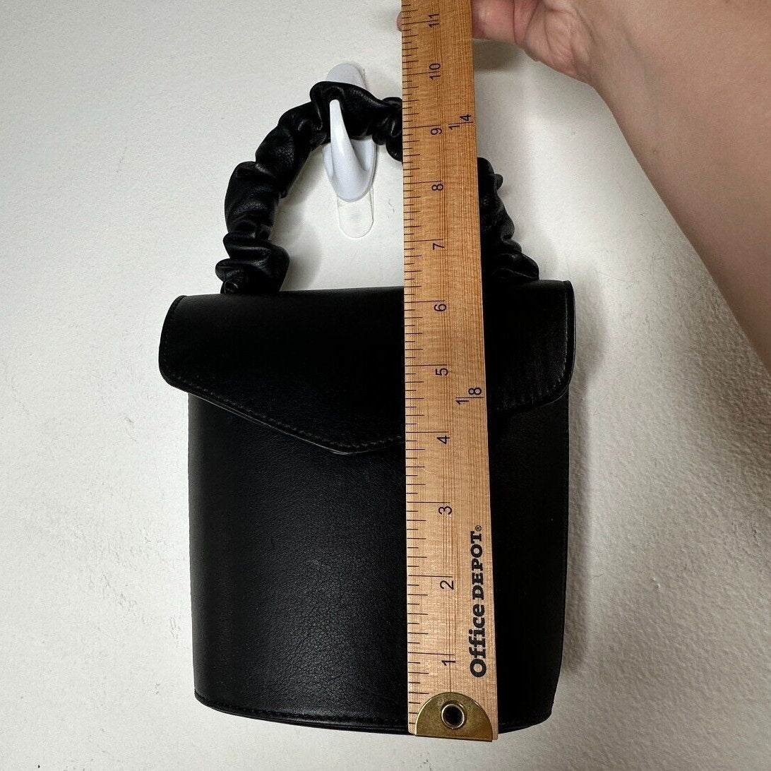 NWOT & Other Stories Black Scrunchy Handle Leather Barrel Snap Purse Satchel