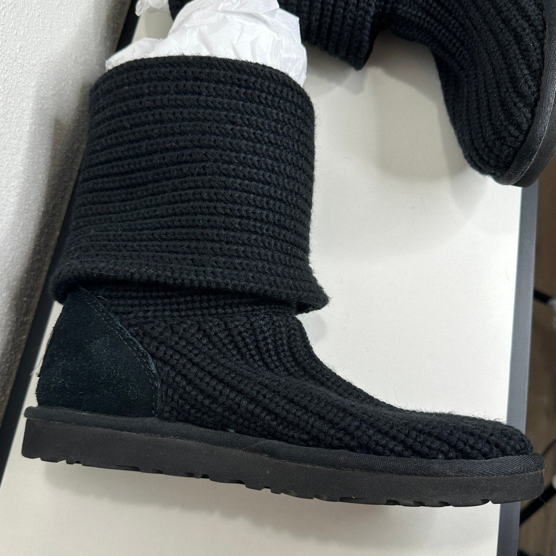 Ugg Black Cardy Classic Knitted Sweater Tall Foldover Button Boot 7