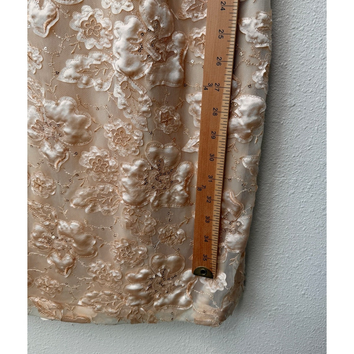 NWT Sue Wong Copper Lace Sheer Mesh Dress 3/4 Sleeve Floral Satin Size 14