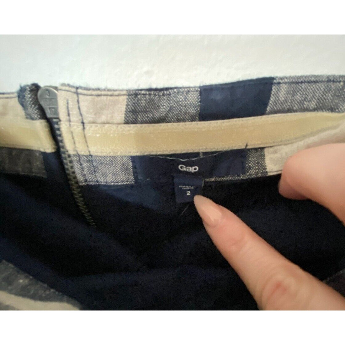 Gap Cute Plaid Linen Tan Black Blue Navy Ombre Strapless Dress Side Pockets 2