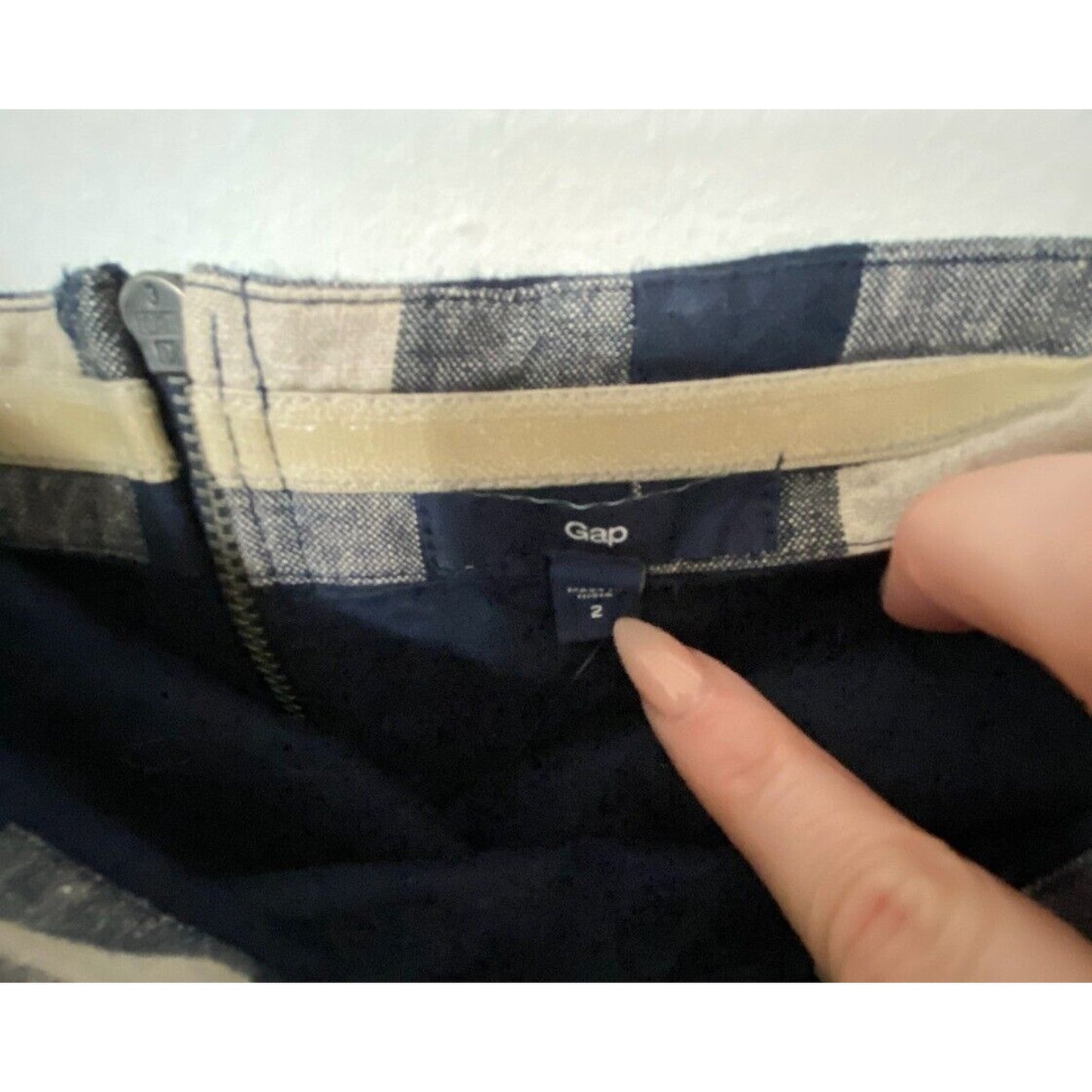 Gap Cute Plaid Linen Tan Black Blue Navy Ombre Strapless Dress Side Pockets 2