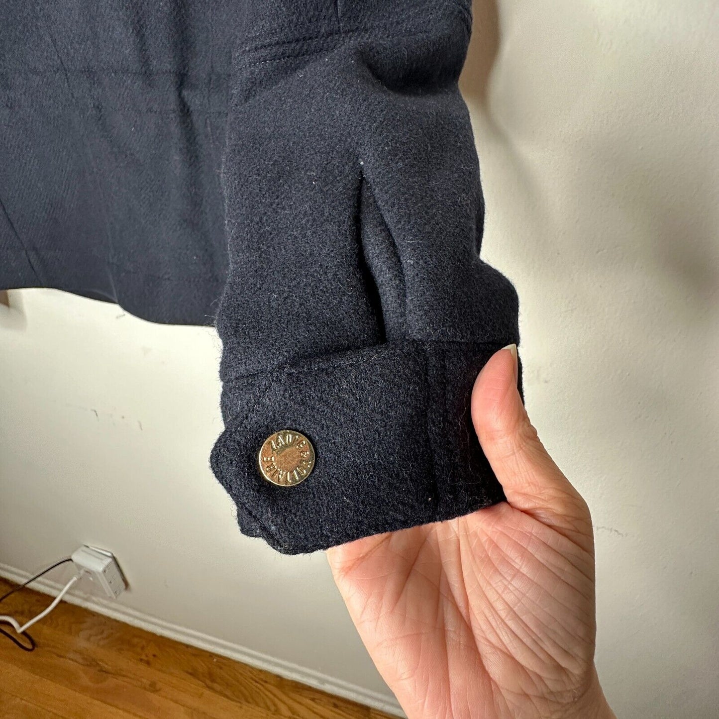 Zadig & Voltaire Wool Jacket Navy Gold Stand Collar Flap Pocket Zip Up Bomber SM