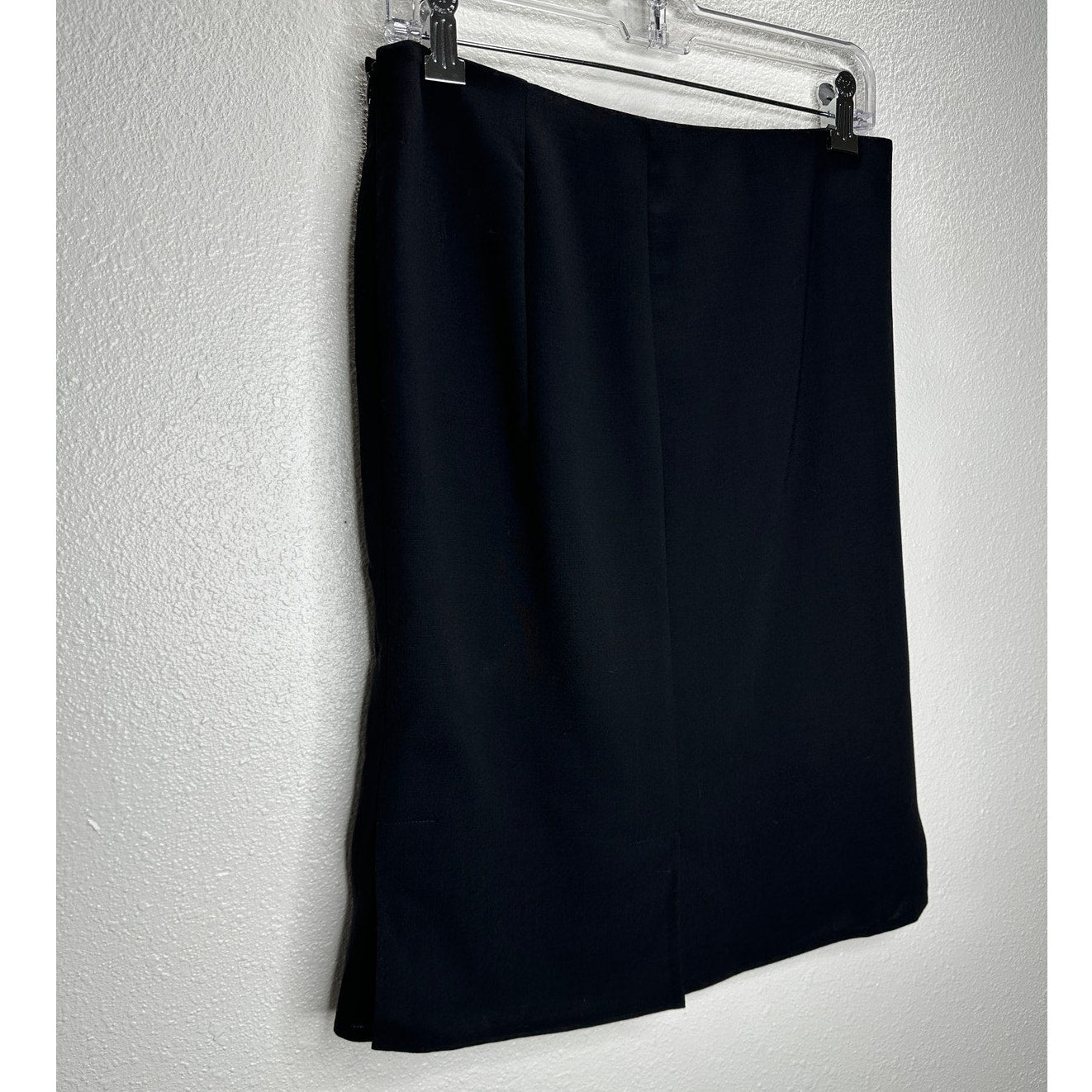 Akris Black Wool Blend Pencil Skirt 4 Hem Slits Front & Side Zippers 6