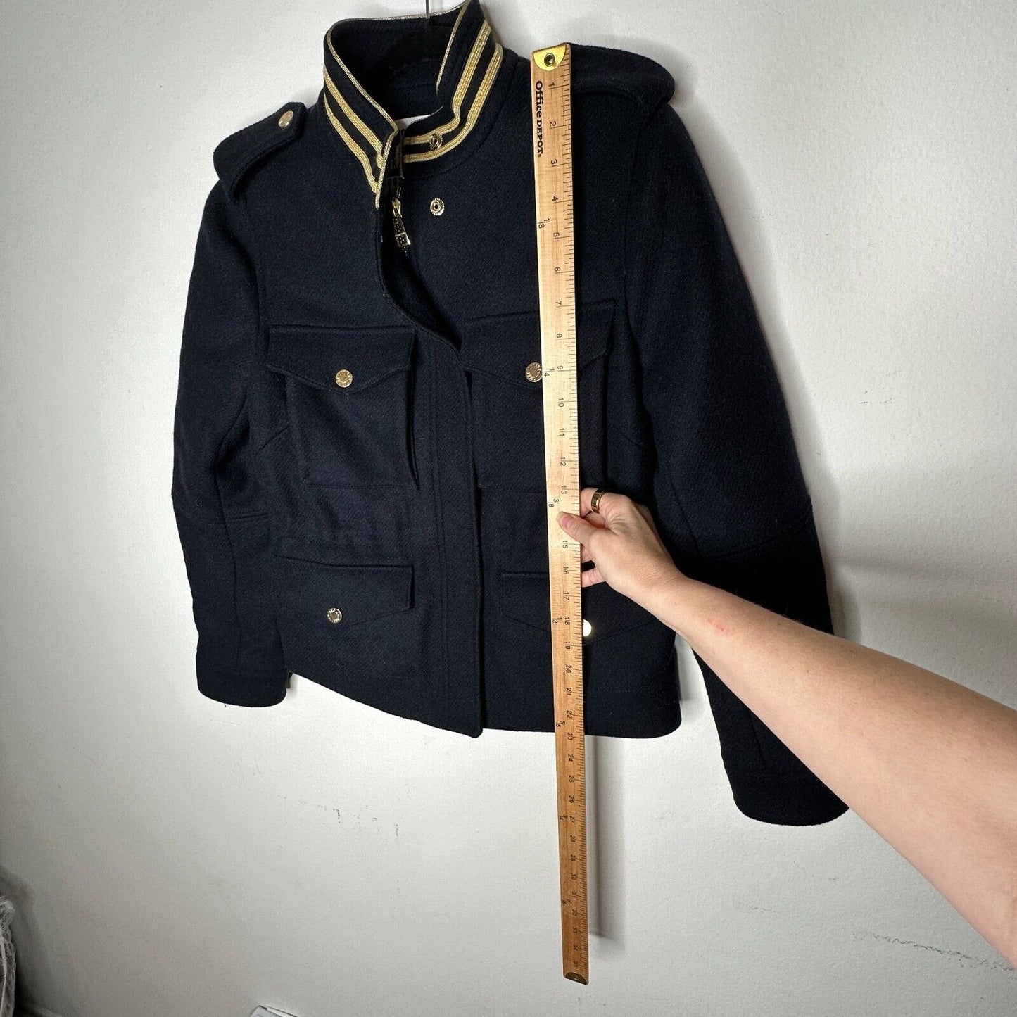 Zadig & Voltaire Wool Jacket Navy Gold Stand Collar Flap Pocket Zip Up Bomber SM