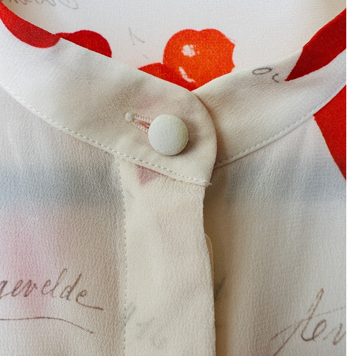 Alexander McQueen Silk Cream Red Pink Petal Long Sleeve Blouse 42 / 10