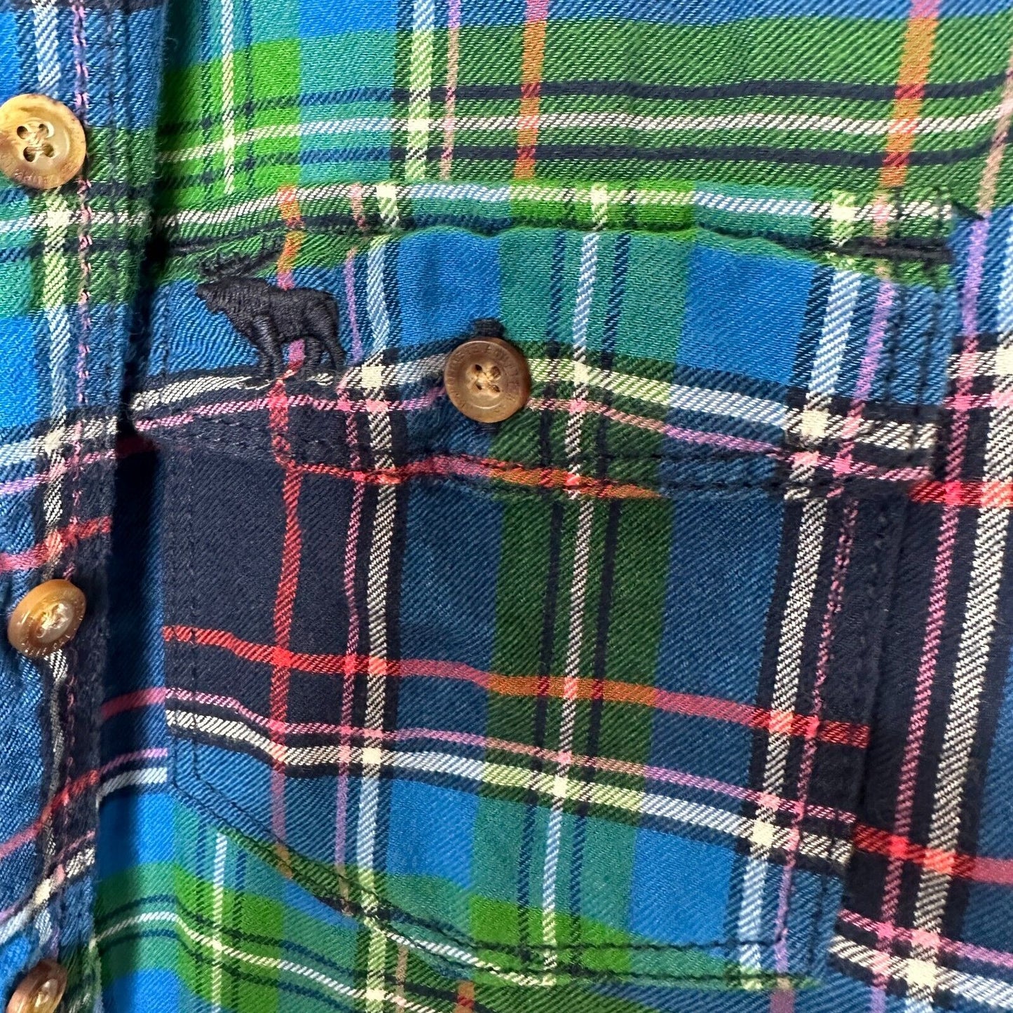 Abercrombie & Fitch Blue Green Red Plaid Button Down Long Sleeve Shirt S