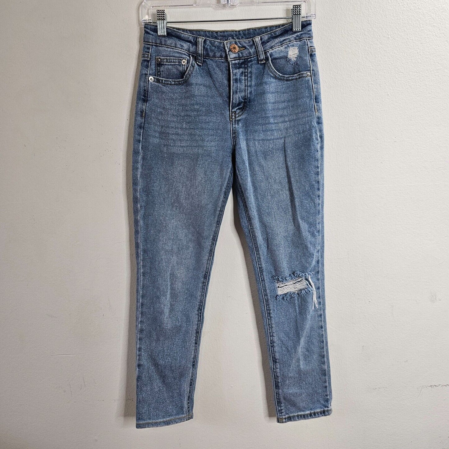 Wild Fable Medium Blue Wash Distressed Knee Slim-Fit Button Front Fly Jeans 0