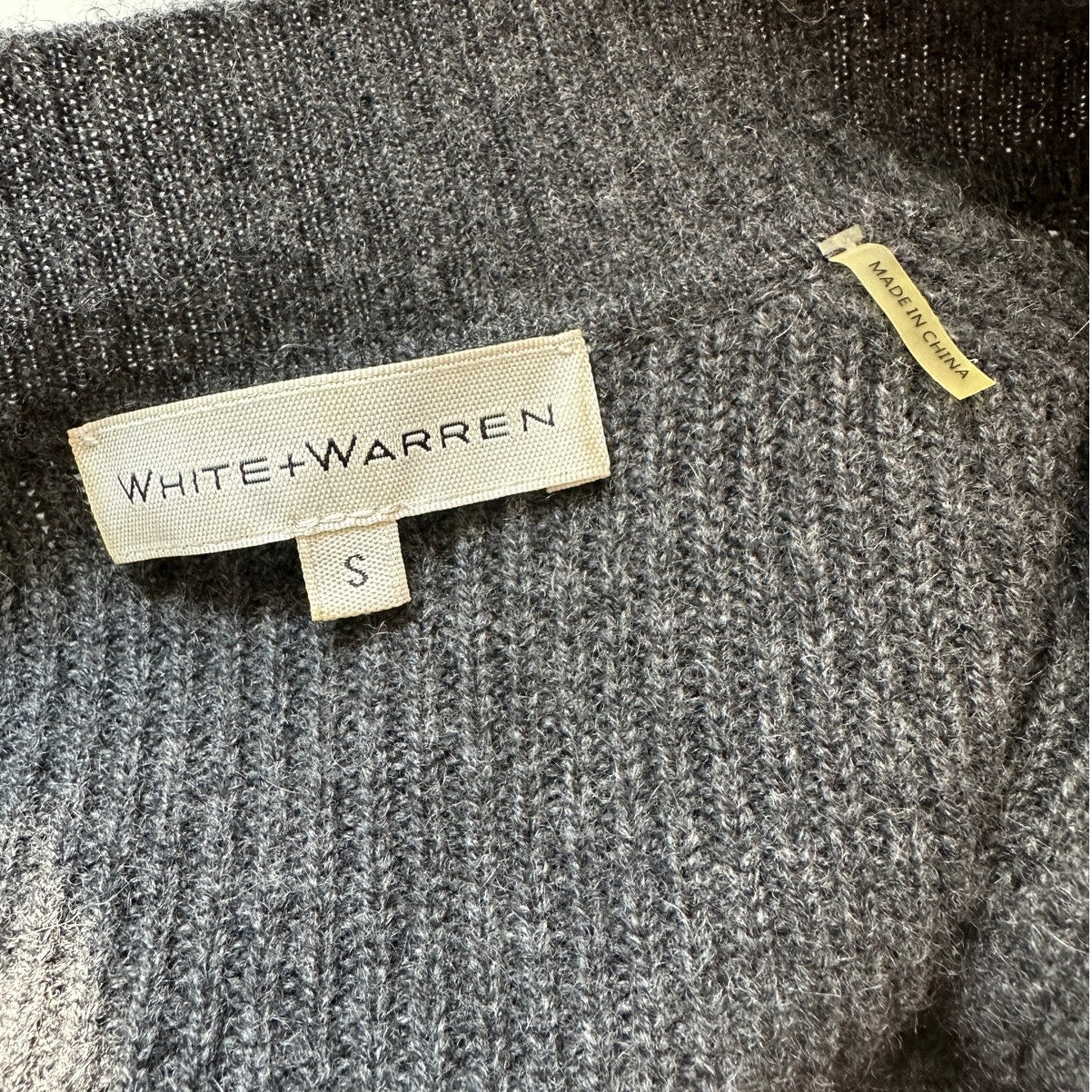 White + Warren Gray Recycled Cashmere Ribbed Button Boyfriend Cardigan S