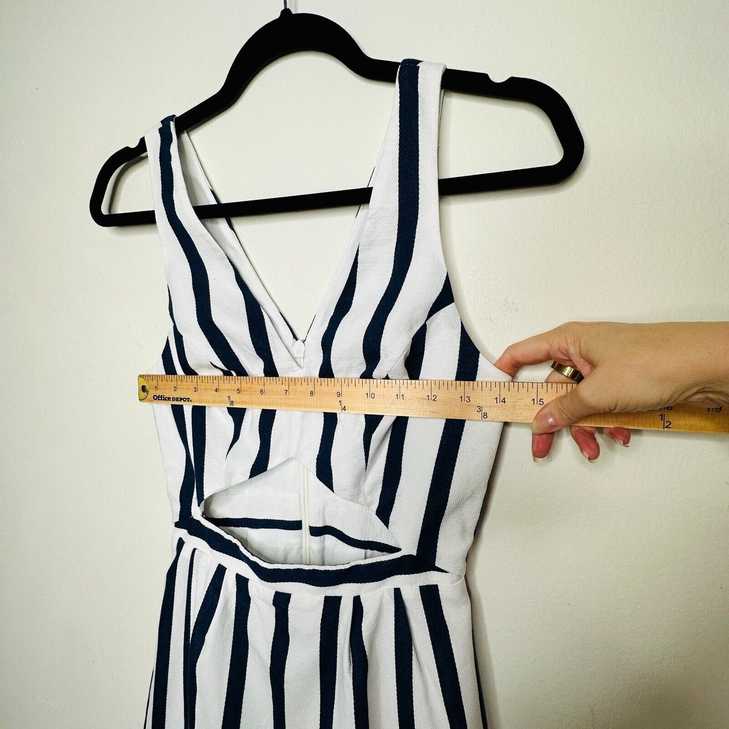 Topshop Navy and White Stripe Triangle Waist Cutout VNeck Nautical Mini Dress 4