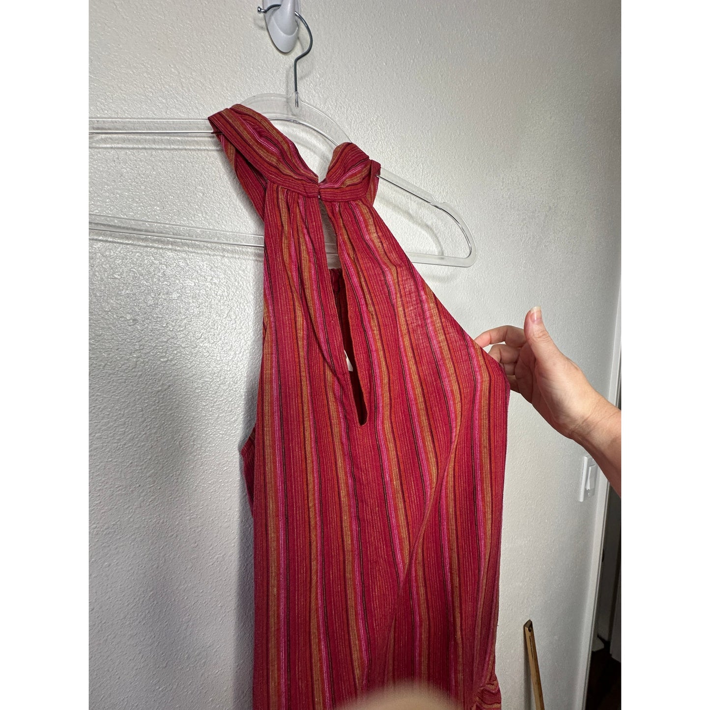 BCBG Generation Halter Mini Dress XS Pink Striped Sleeveless Flowy Ruffle Hem
