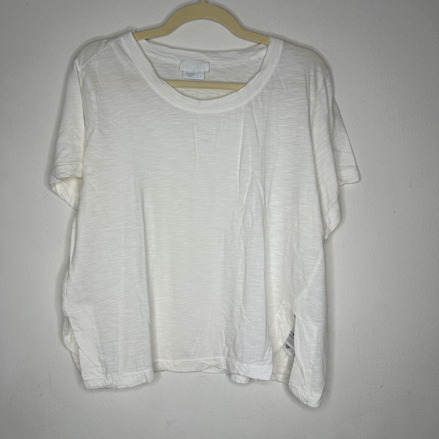 DKNY Ultra Soft Cream Short Sleeve Side Slit Round Neck Boxy Crop Top L