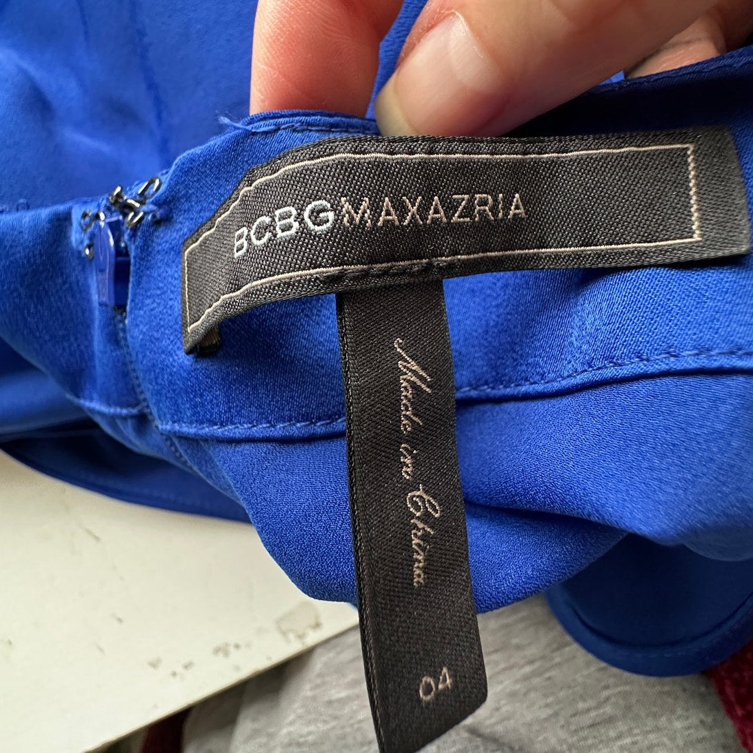 BCBGMAXAZRIA Royal Blue Gia Strappy Sleeveless High Low Midi Dress 4
